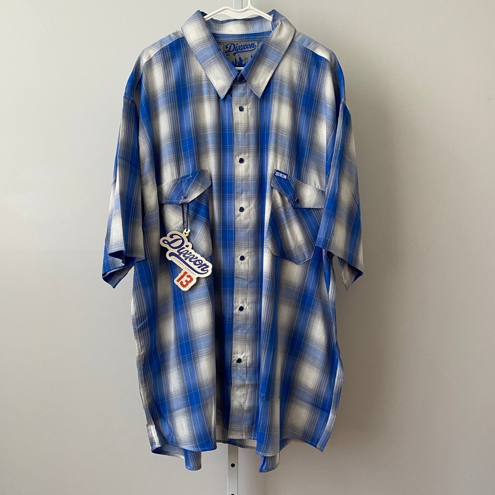 Dixxon 4X Blue White Plaid Short Sleeve Bamboo Blend Button Down Shirt 1947